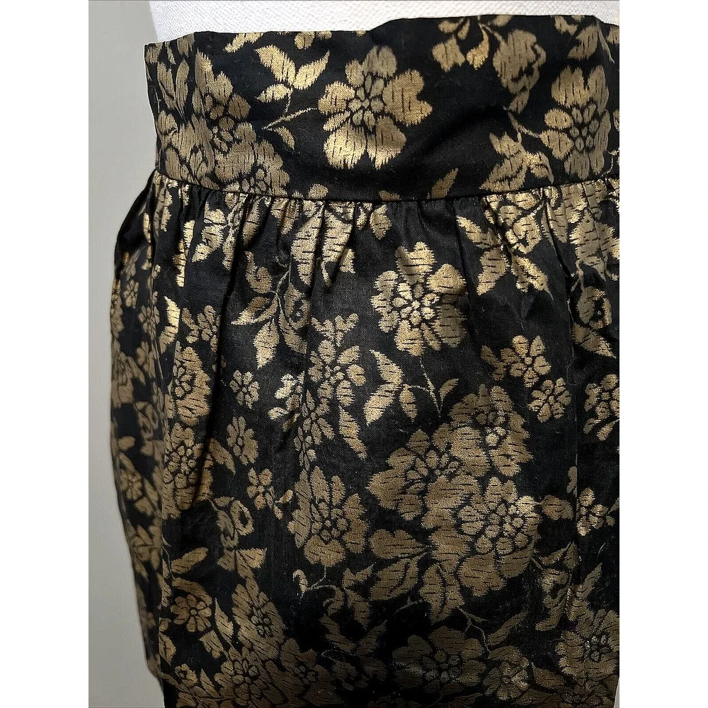 Vintage Half Apron Black & Metallic Gold Floral Tie Kitchen Retro 17